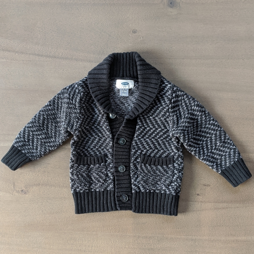 OLD NAVY Black Grey Collegiate Cardigan